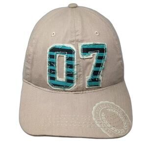 SO Baseball Cap Beige Blue Hat OS Slideback 07 Patches Distressed Graphic Logo